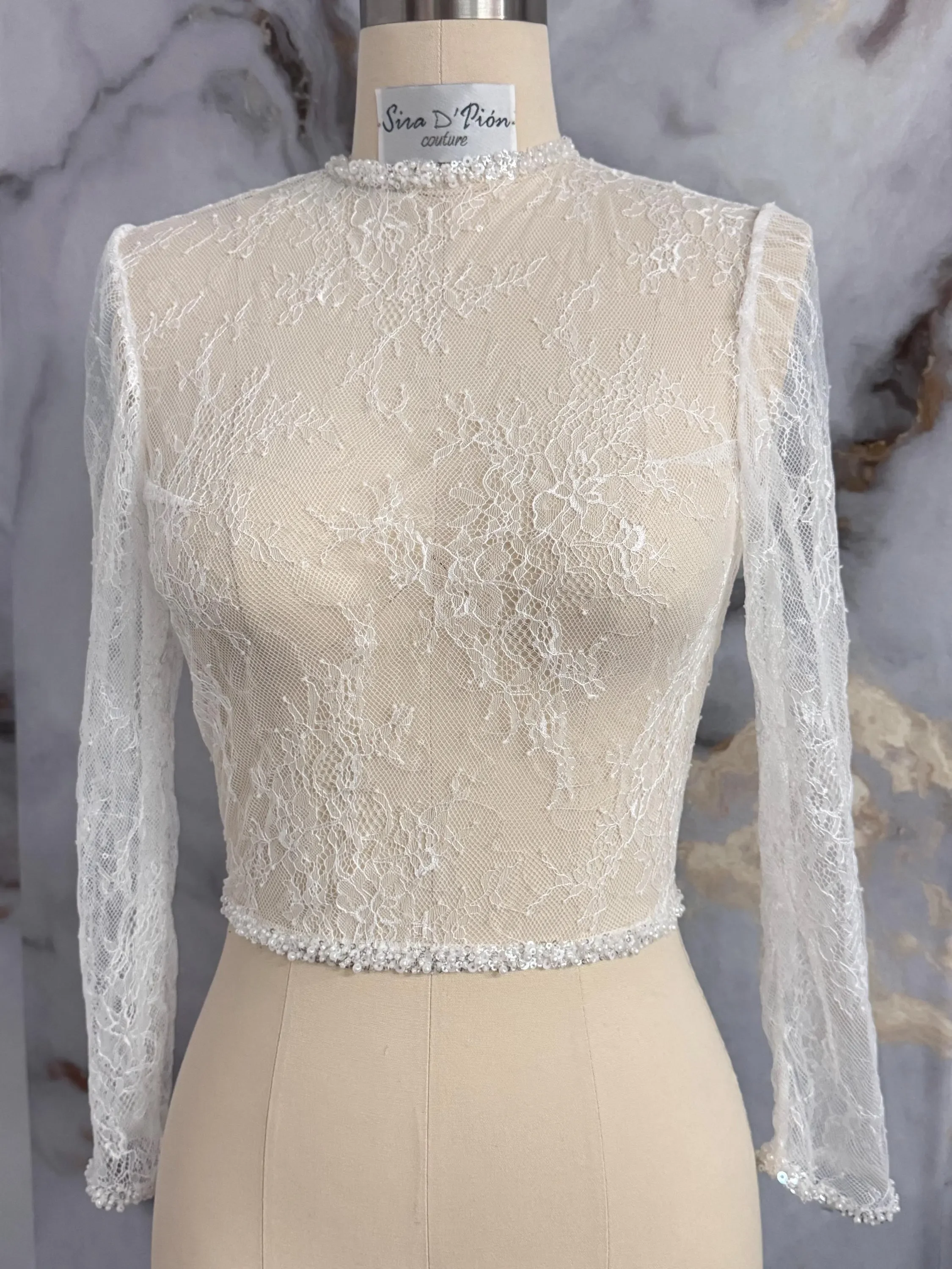 Chantilly Lace Wedding Bolero, Pearl Beaded Bridal Shrug |
